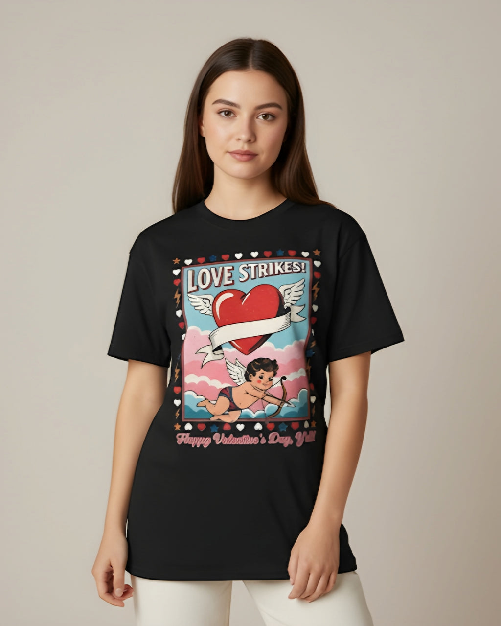 Love Strikes Cupid Heart T-Shirt | Valentine's Day Retro Graphic