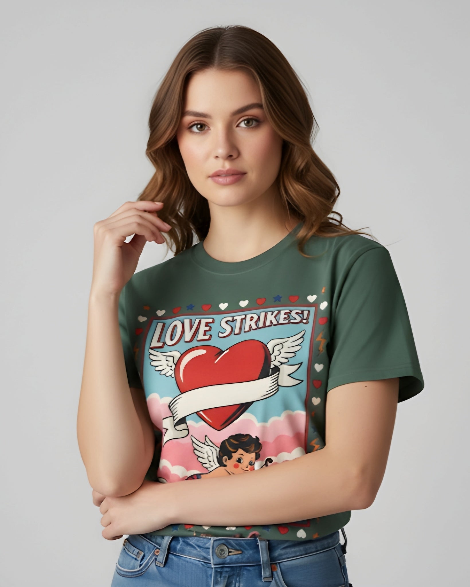 Love Strikes Cupid Heart T-Shirt | Valentine's Day Retro Graphic