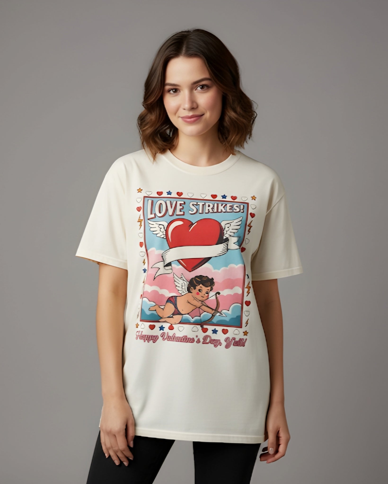 Love Strikes Cupid Heart T-Shirt | Valentine's Day Retro Graphic