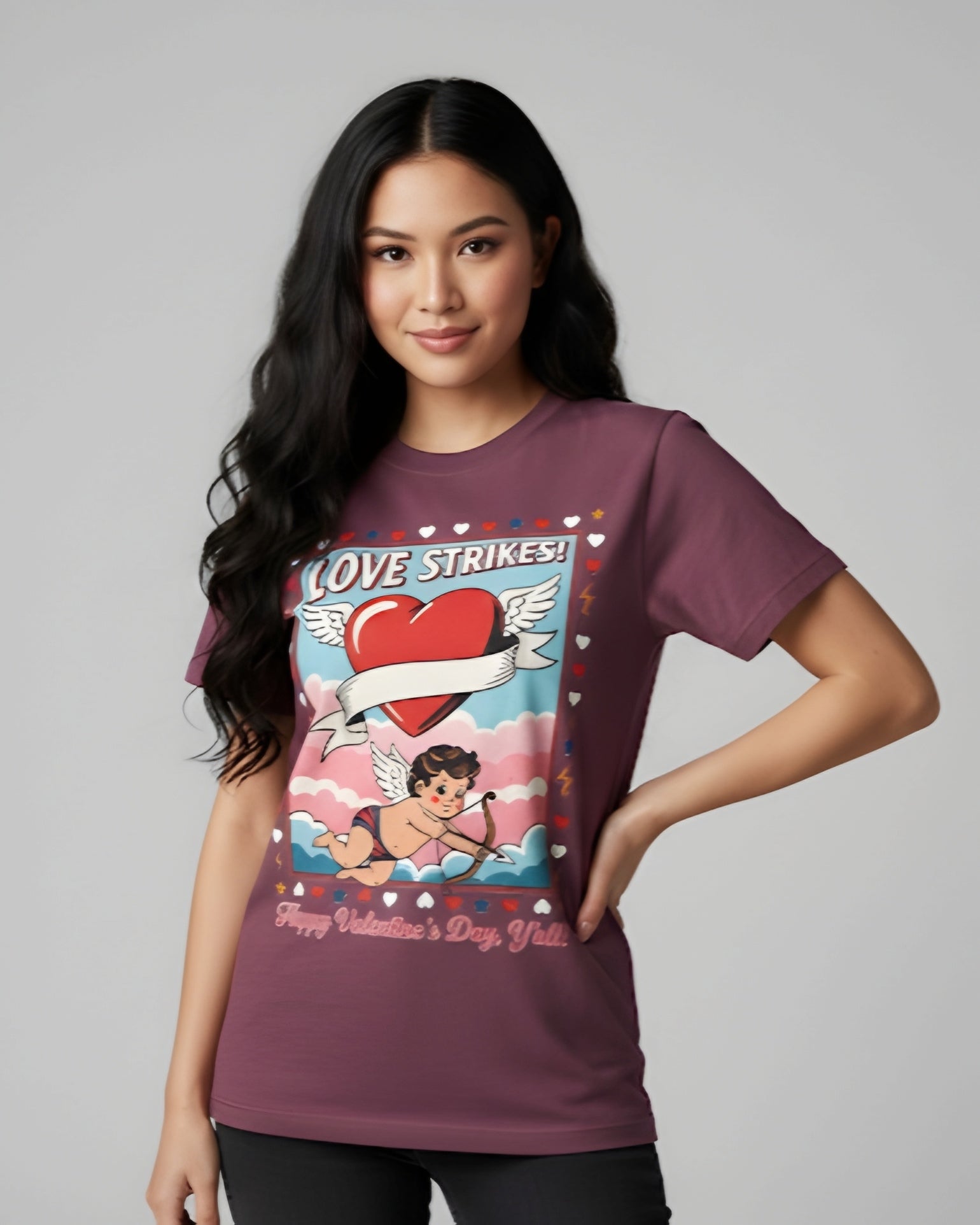 Love Strikes Cupid Heart T-Shirt | Valentine's Day Retro Graphic