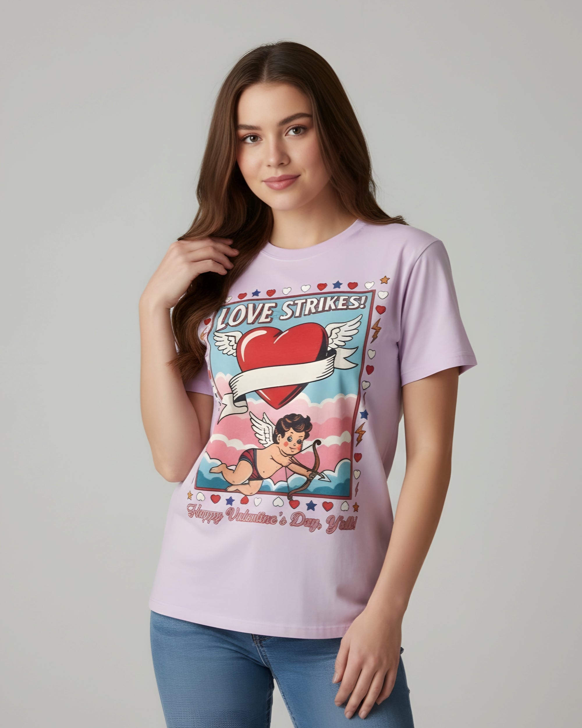 Love Strikes Cupid Heart T-Shirt | Valentine's Day Retro Graphic