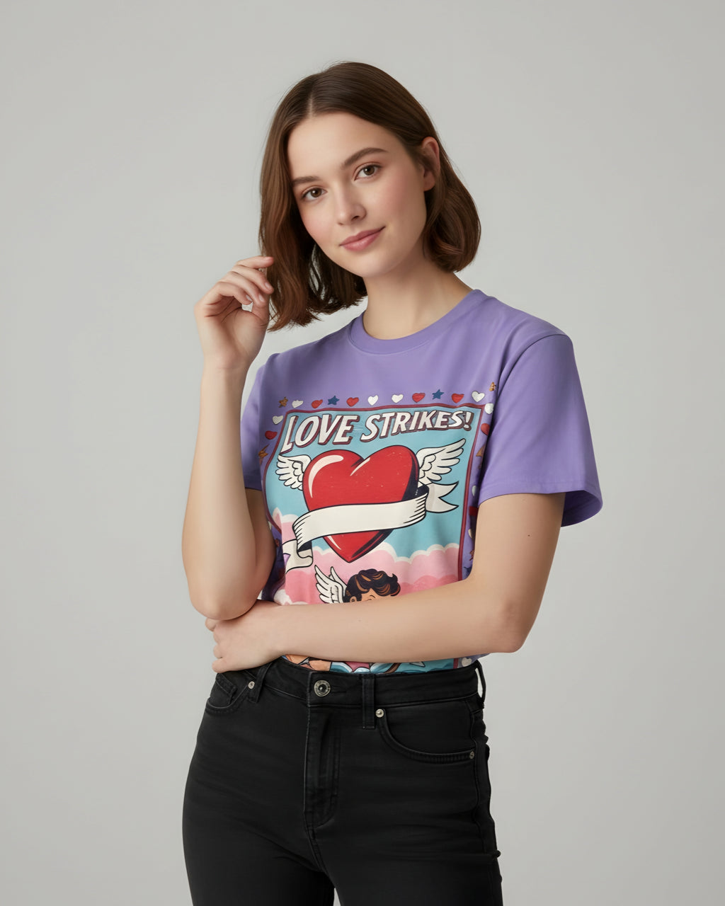 Love Strikes Cupid Heart T-Shirt | Valentine's Day Retro Graphic