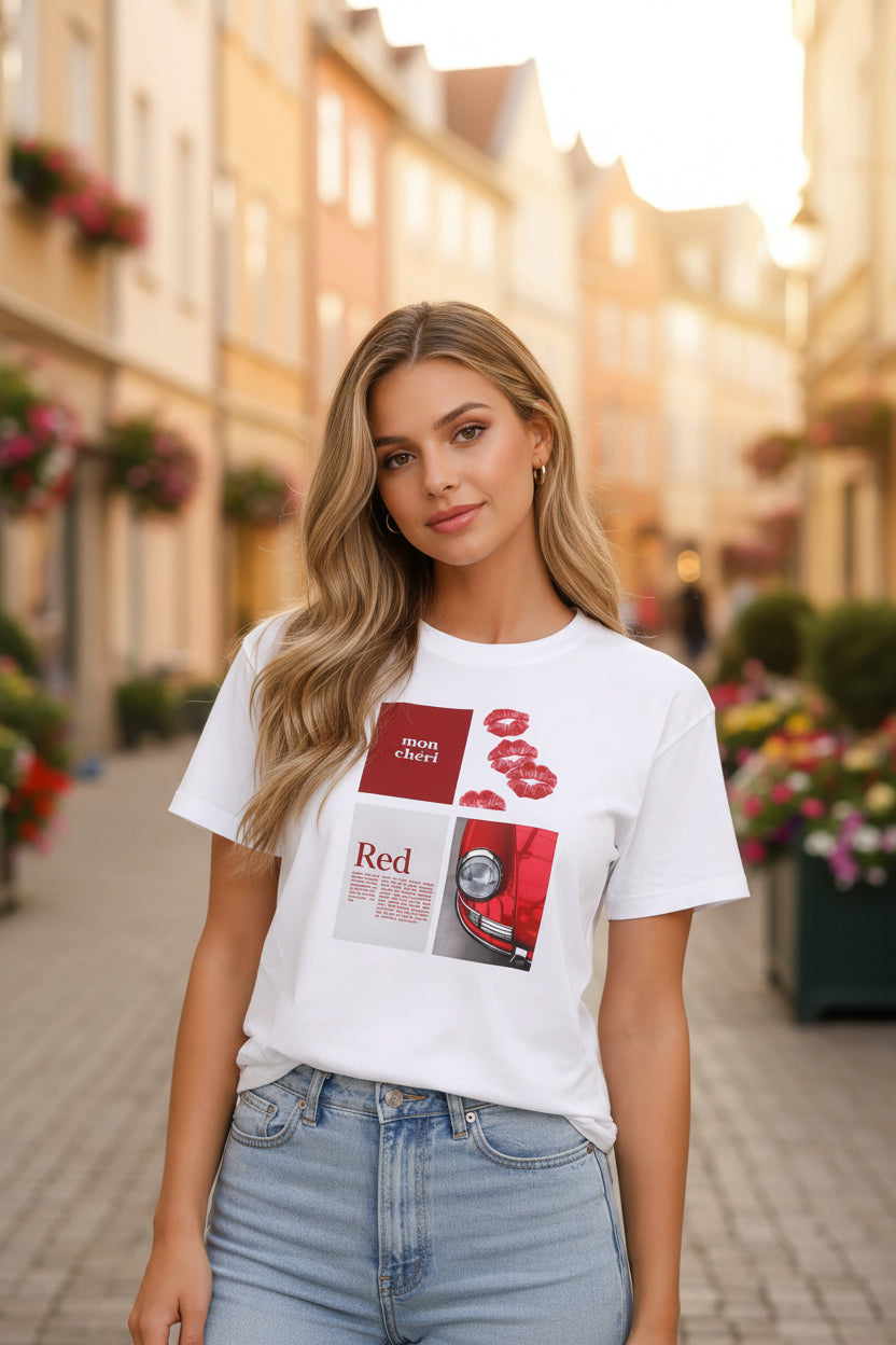 Cotton T-Shirt | Mon Chéri Aesthetic Kiss, Car Print