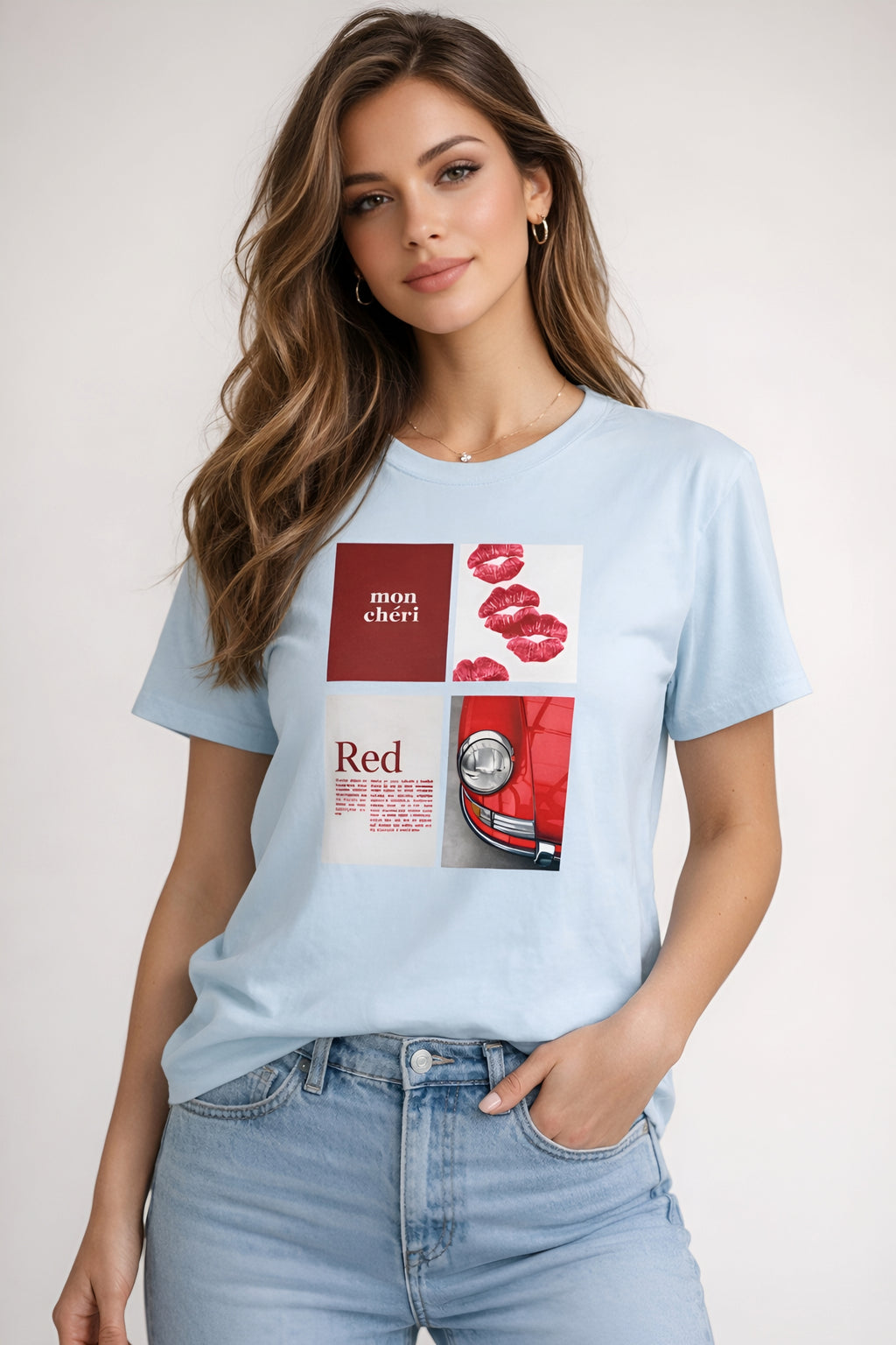 Cotton T-Shirt | Mon Chéri Aesthetic Kiss, Car Print