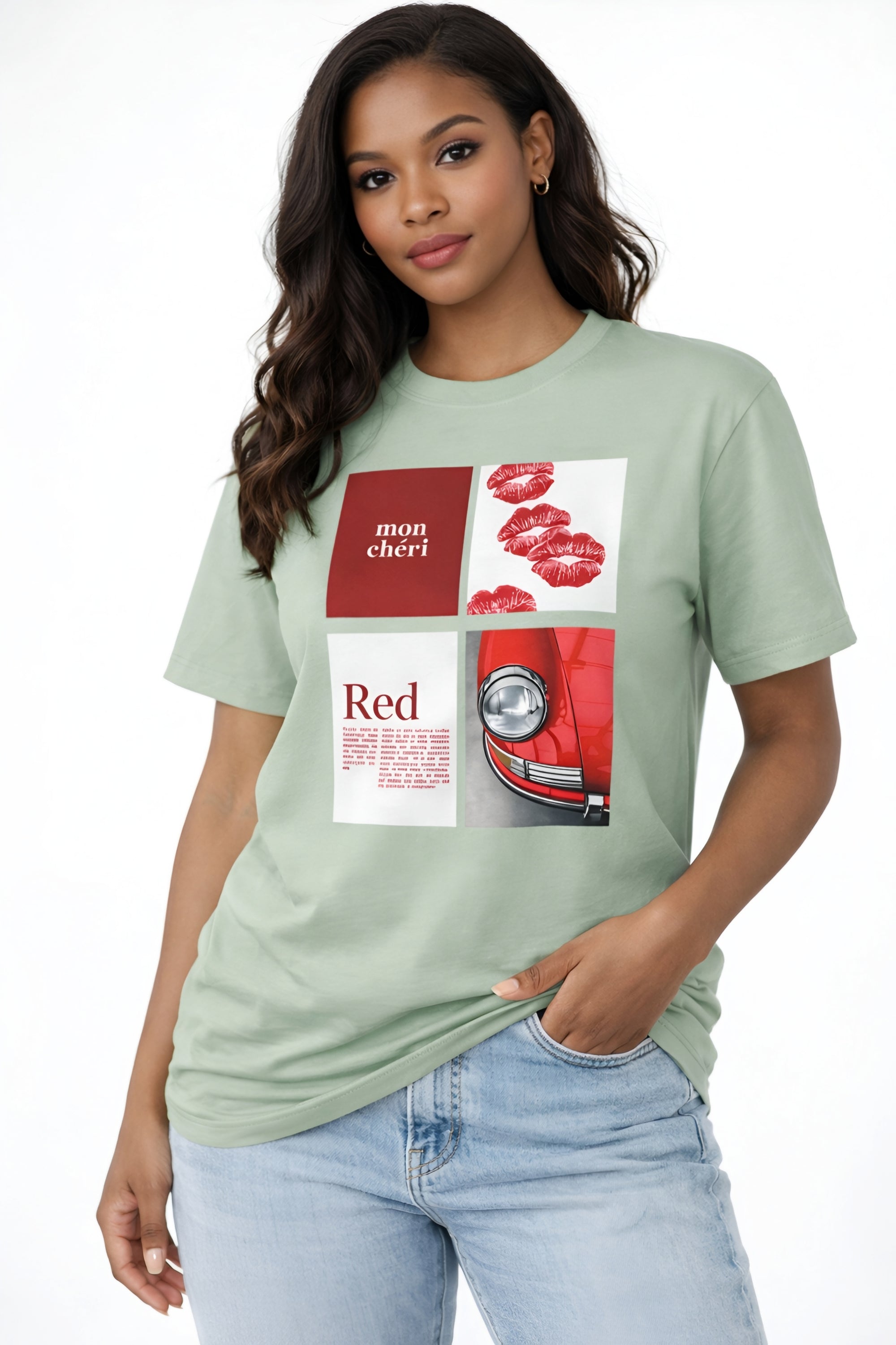 Cotton T-Shirt | Mon Chéri Aesthetic Kiss, Car Print