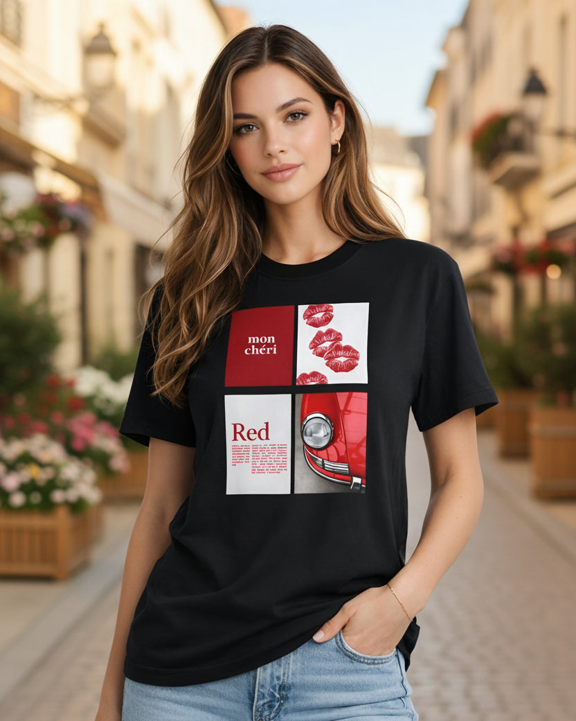 Cotton T-Shirt | Mon Chéri Aesthetic Kiss, Car Print