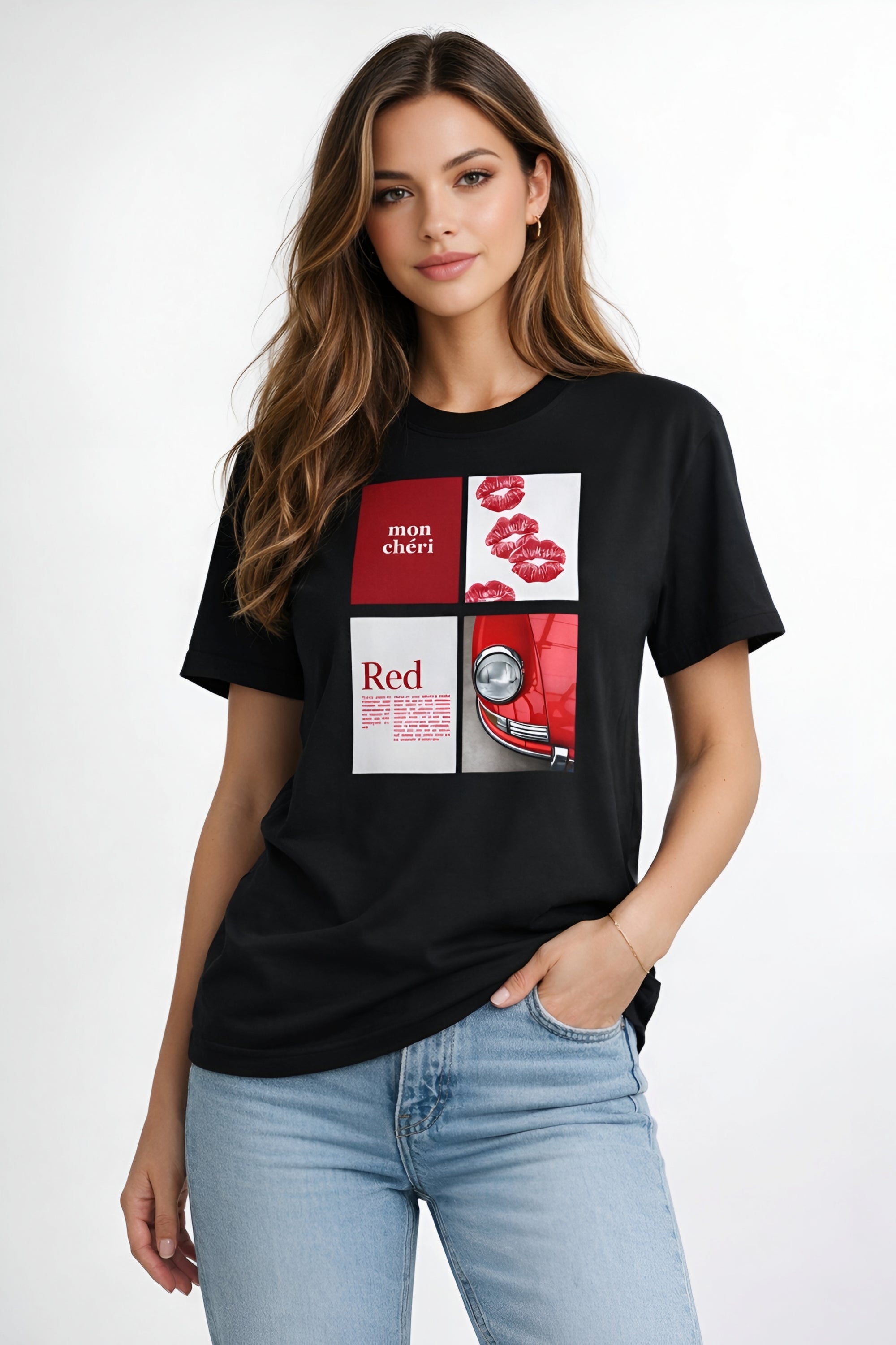 Cotton T-Shirt | Mon Chéri Aesthetic Kiss, Car Print