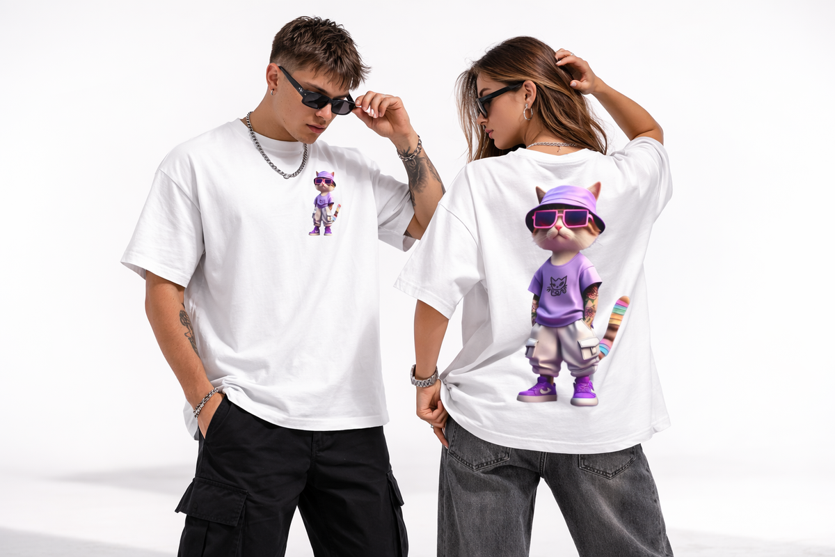 Cat Streetwear Tee — Cool Cat Graphic Oversized Boxy T‑Shirt