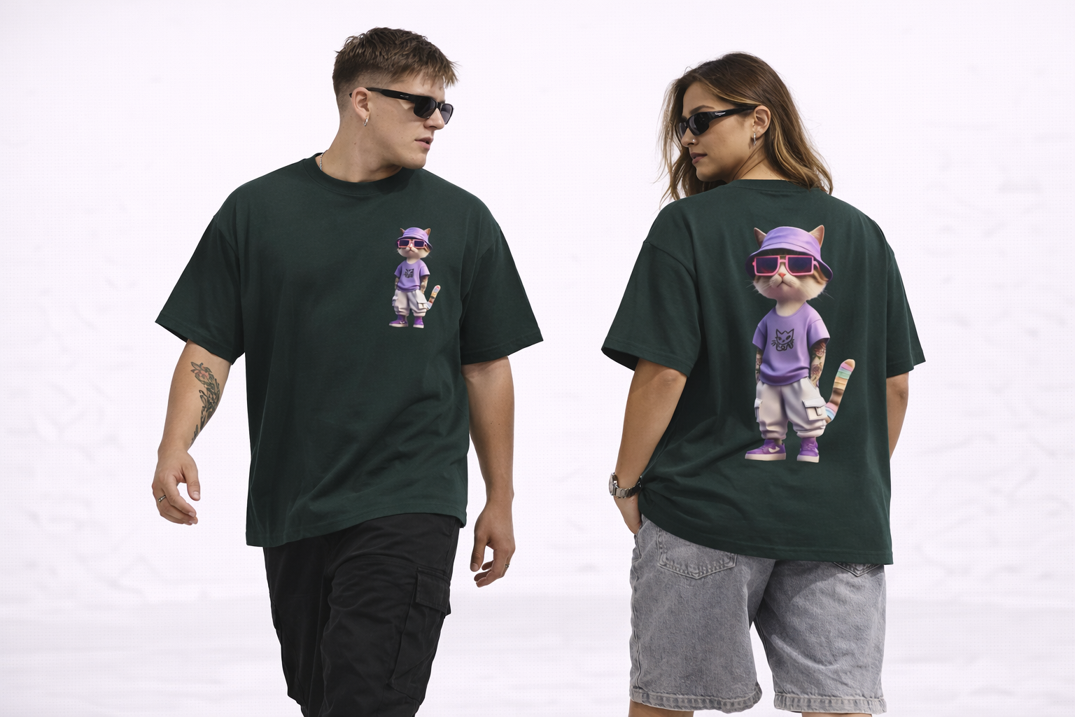 Cat Streetwear Tee — Cool Cat Graphic Oversized Boxy T‑Shirt