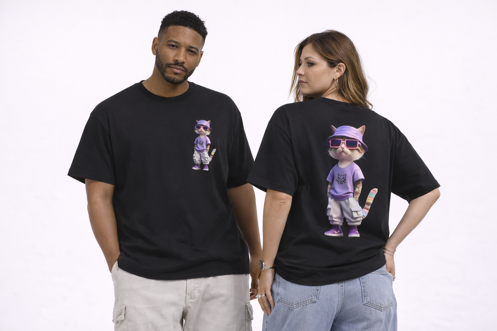 Cat Streetwear Tee — Cool Cat Graphic Oversized Boxy T‑Shirt