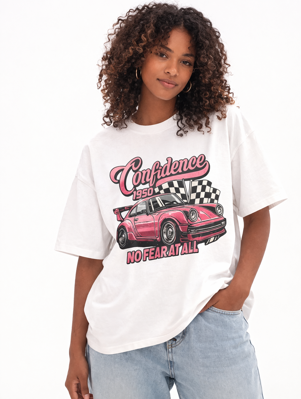 Vintage Pink Porsche 1950 Racing Tee | Confidence No Fear At All