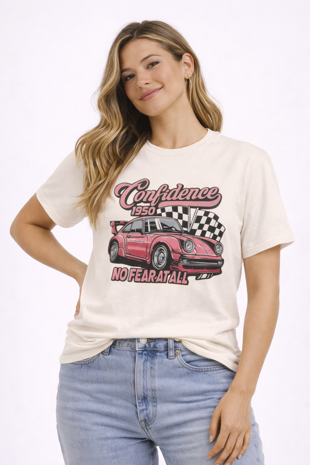 Vintage Pink Porsche 1950 Racing Tee | Confidence No Fear At All