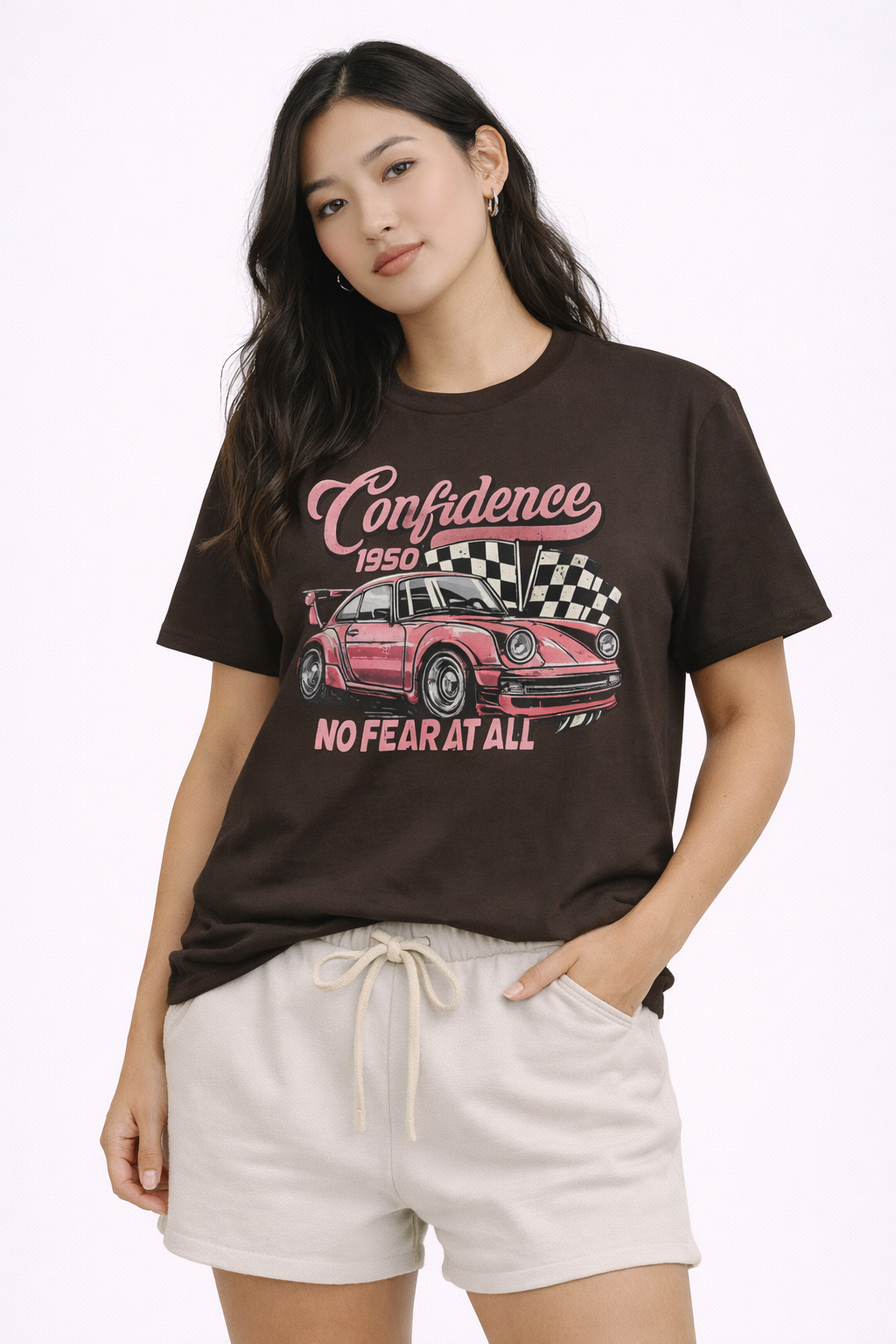 Vintage Pink Porsche 1950 Racing Tee | Confidence No Fear At All