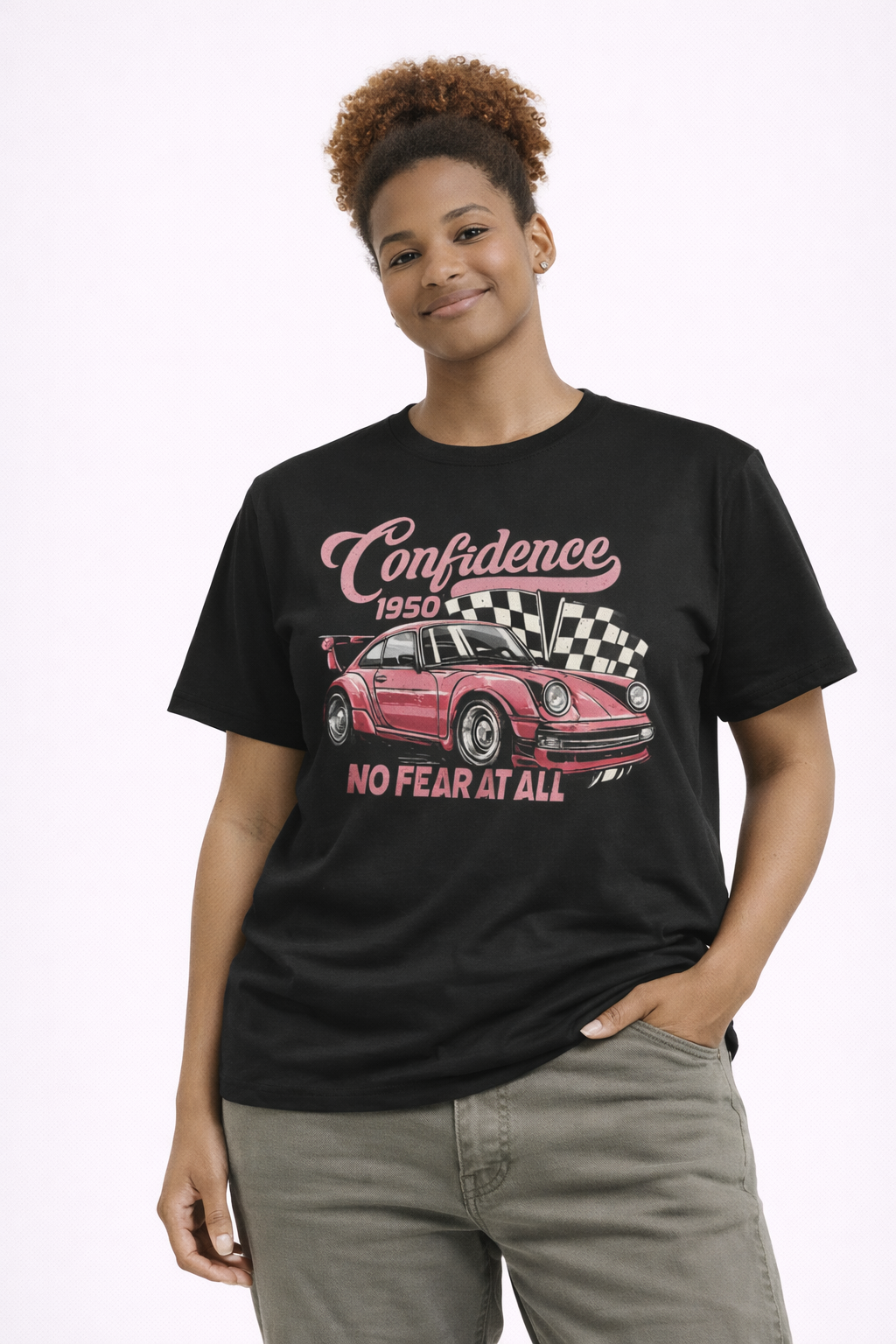 Vintage Pink Porsche 1950 Racing Tee | Confidence No Fear At All