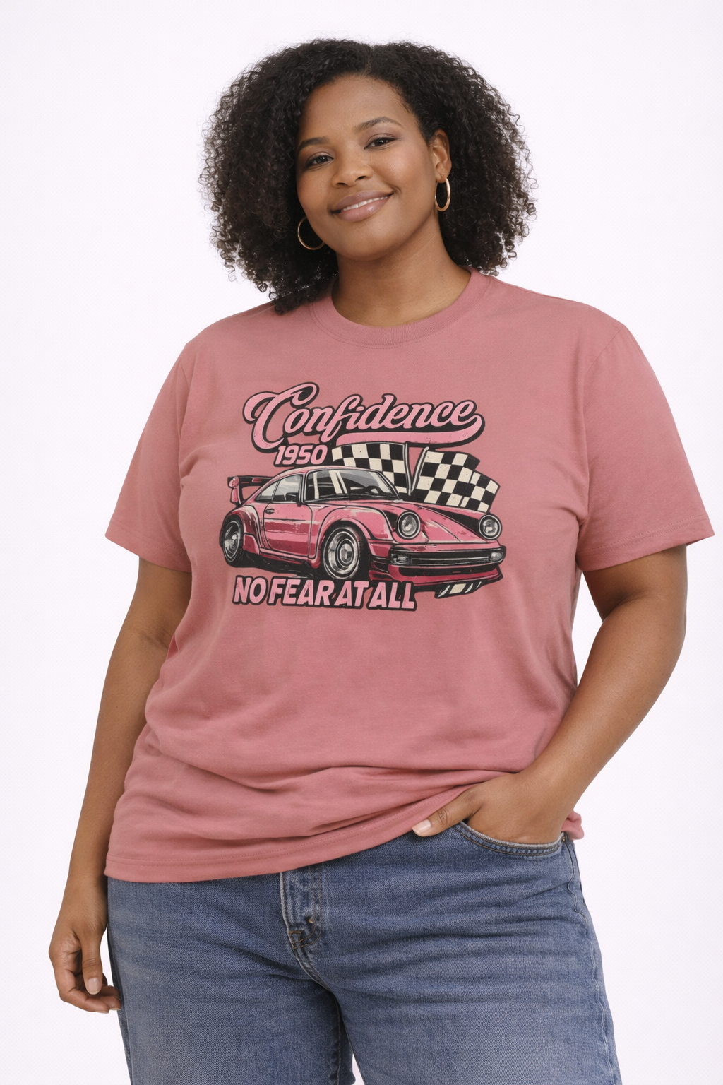 Vintage Pink Porsche 1950 Racing Tee | Confidence No Fear At All