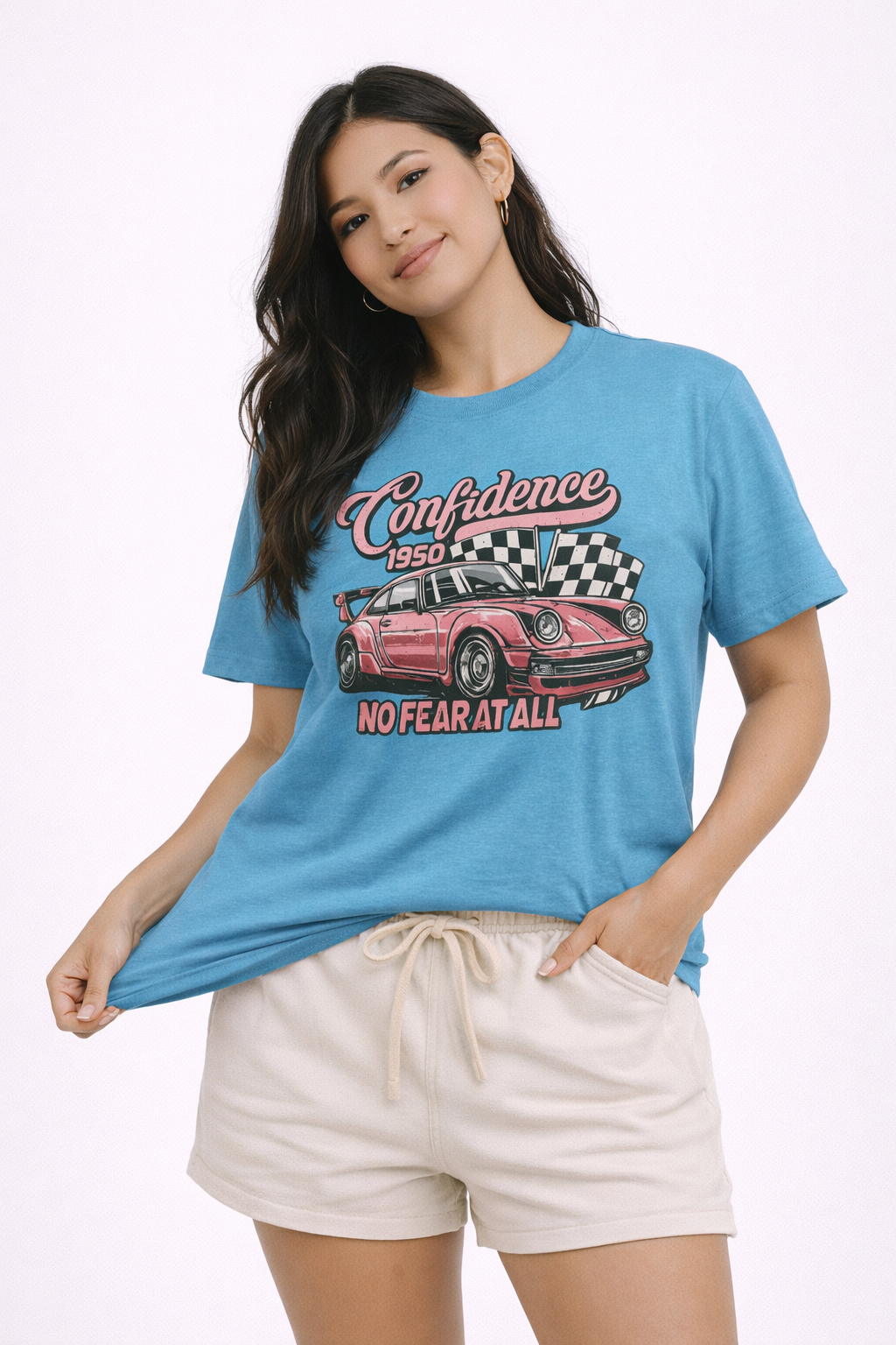 Vintage Pink Porsche 1950 Racing Tee | Confidence No Fear At All