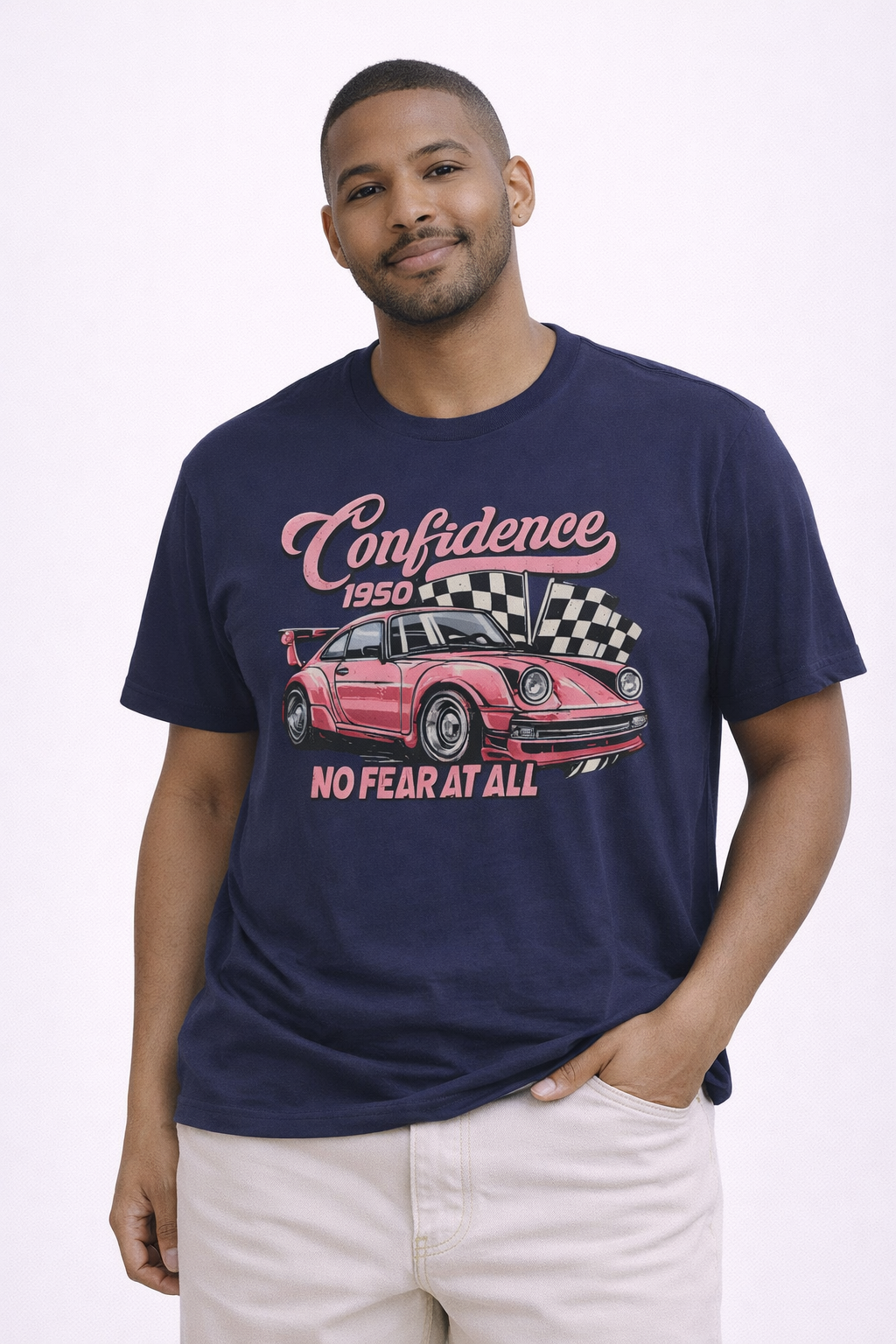 Vintage Pink Porsche 1950 Racing Tee | Confidence No Fear At All