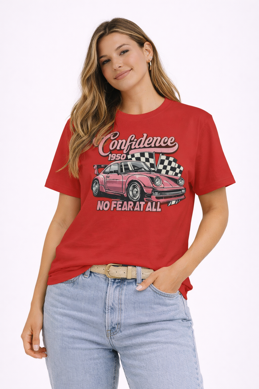 Vintage Pink Porsche 1950 Racing Tee | Confidence No Fear At All