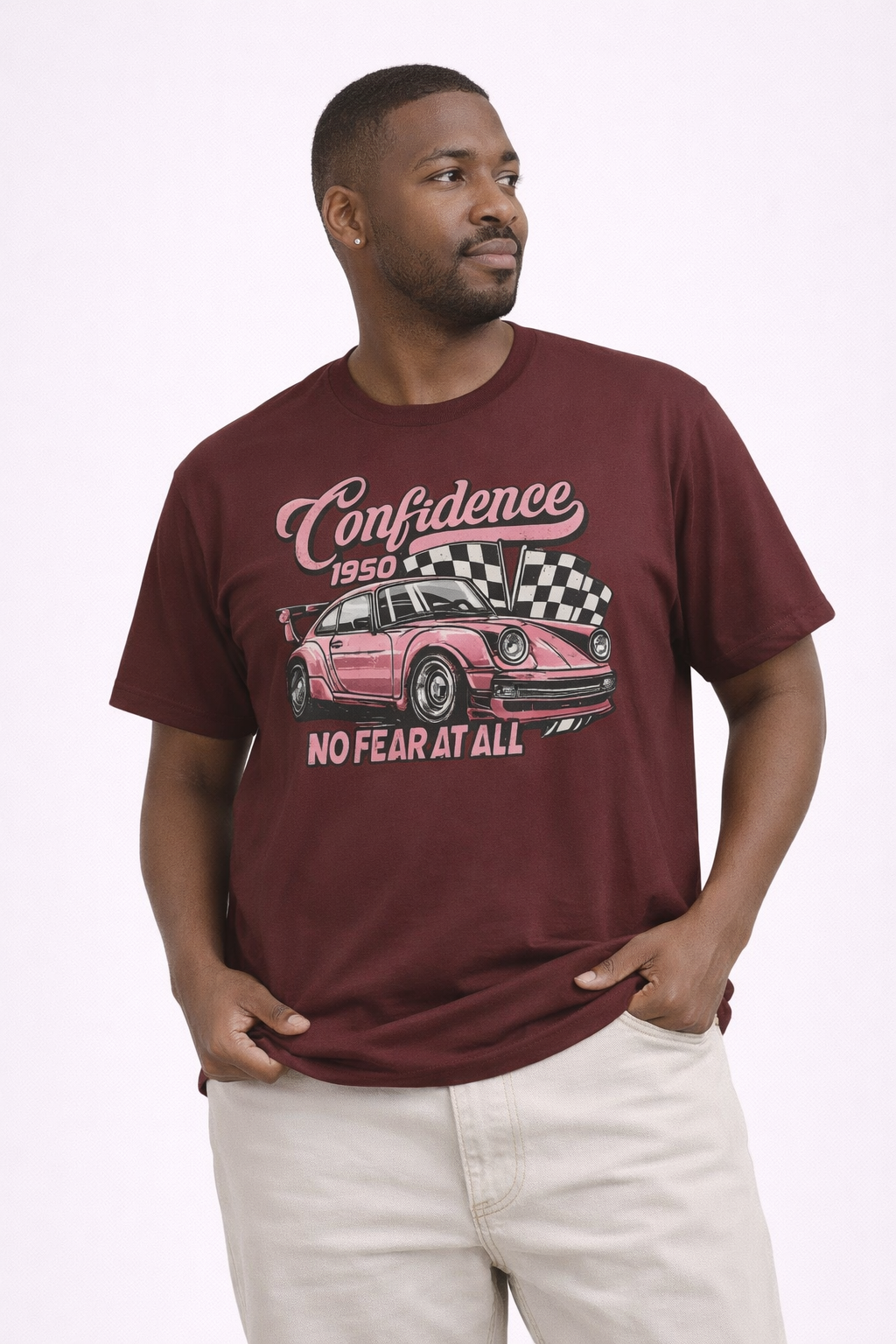 Vintage Pink Porsche 1950 Racing Tee | Confidence No Fear At All