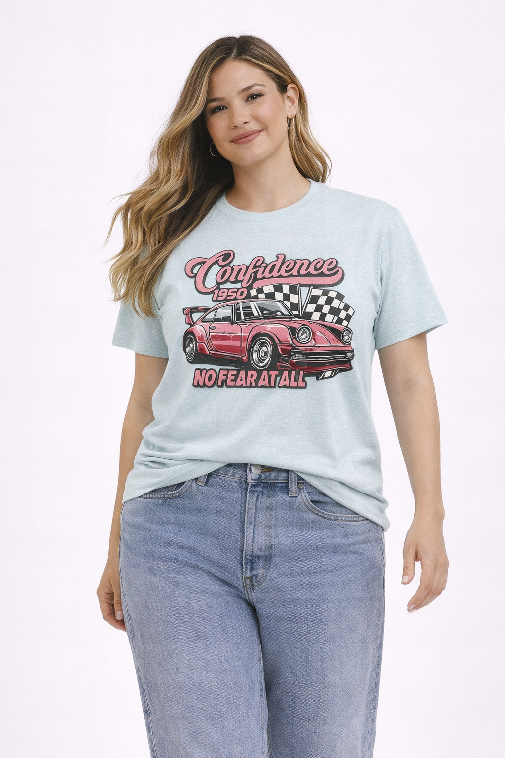 Vintage Pink Porsche 1950 Racing Tee | Confidence No Fear At All