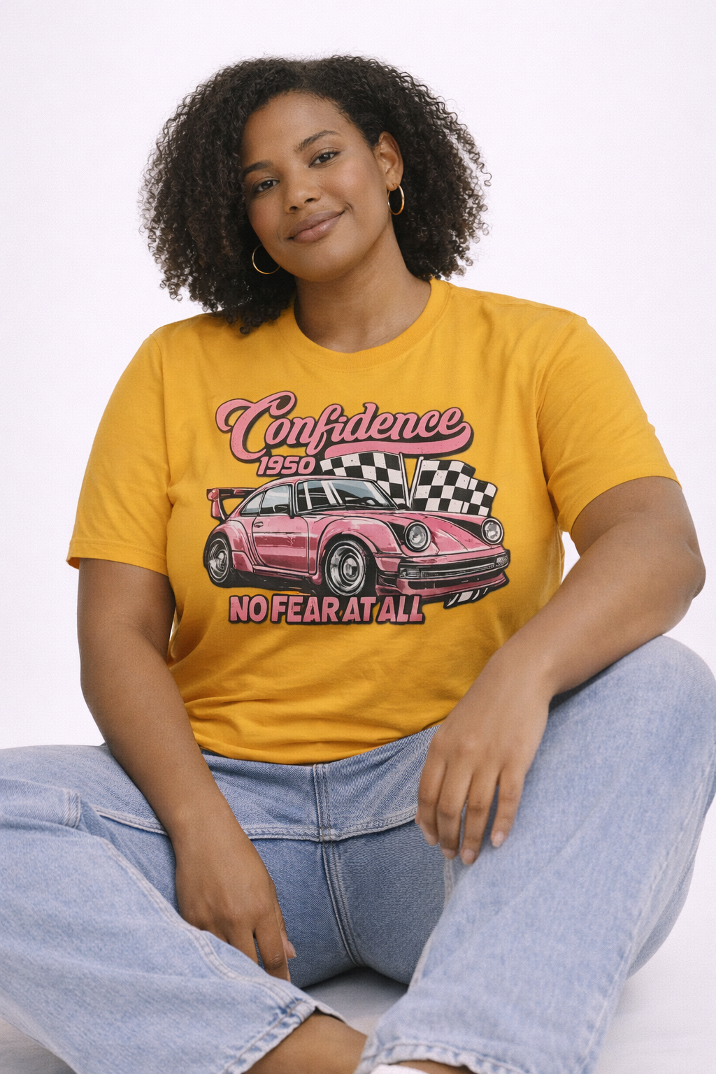 Vintage Pink Porsche 1950 Racing Tee | Confidence No Fear At All