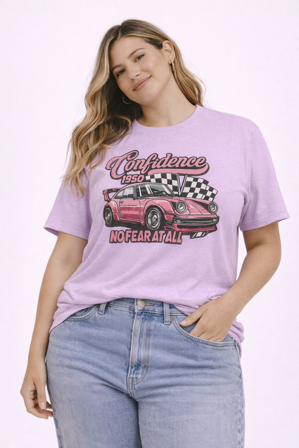 Vintage Pink Porsche 1950 Racing Tee | Confidence No Fear At All