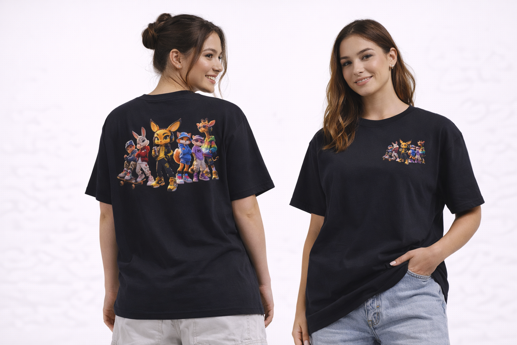 Anthropomorphic Street Crew Tee — Cartoon Fox & Friends Graphic T‑Shirt