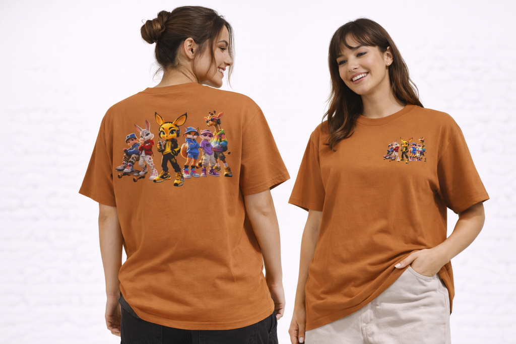 Anthropomorphic Street Crew Tee — Cartoon Fox & Friends Graphic T‑Shirt
