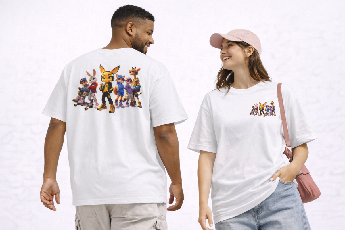 Anthropomorphic Street Crew Tee — Cartoon Fox & Friends Graphic T‑Shirt