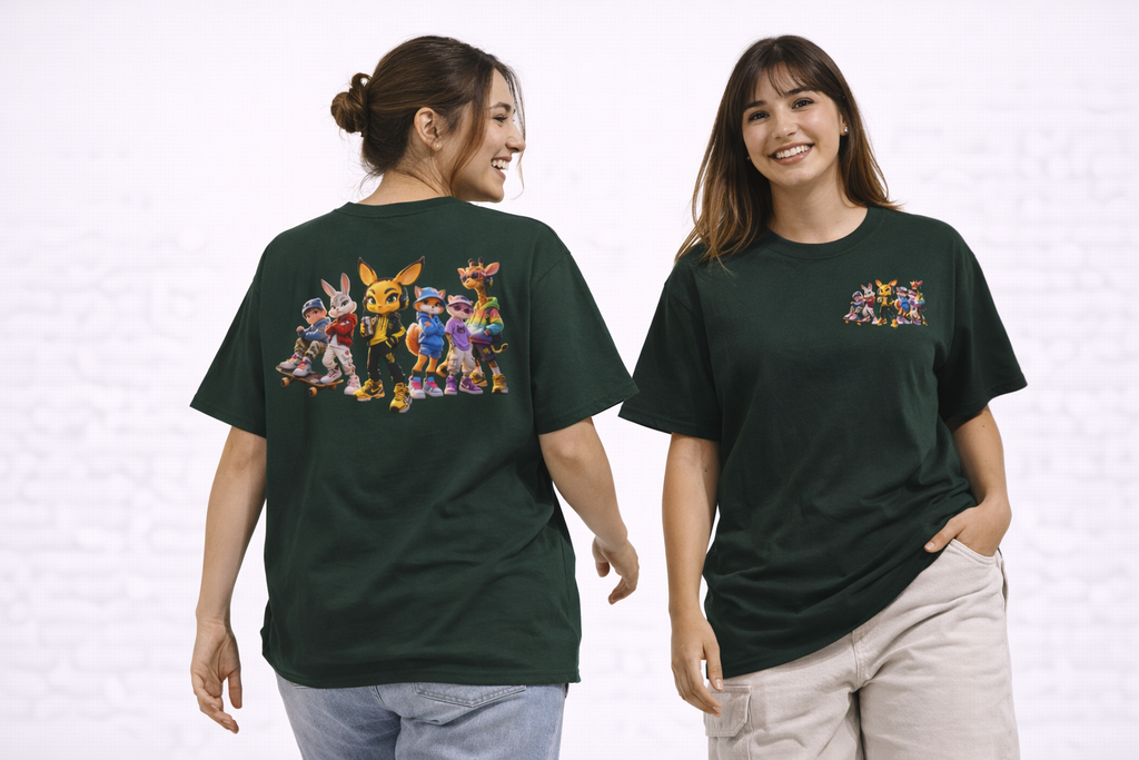 Anthropomorphic Street Crew Tee — Cartoon Fox & Friends Graphic T‑Shirt