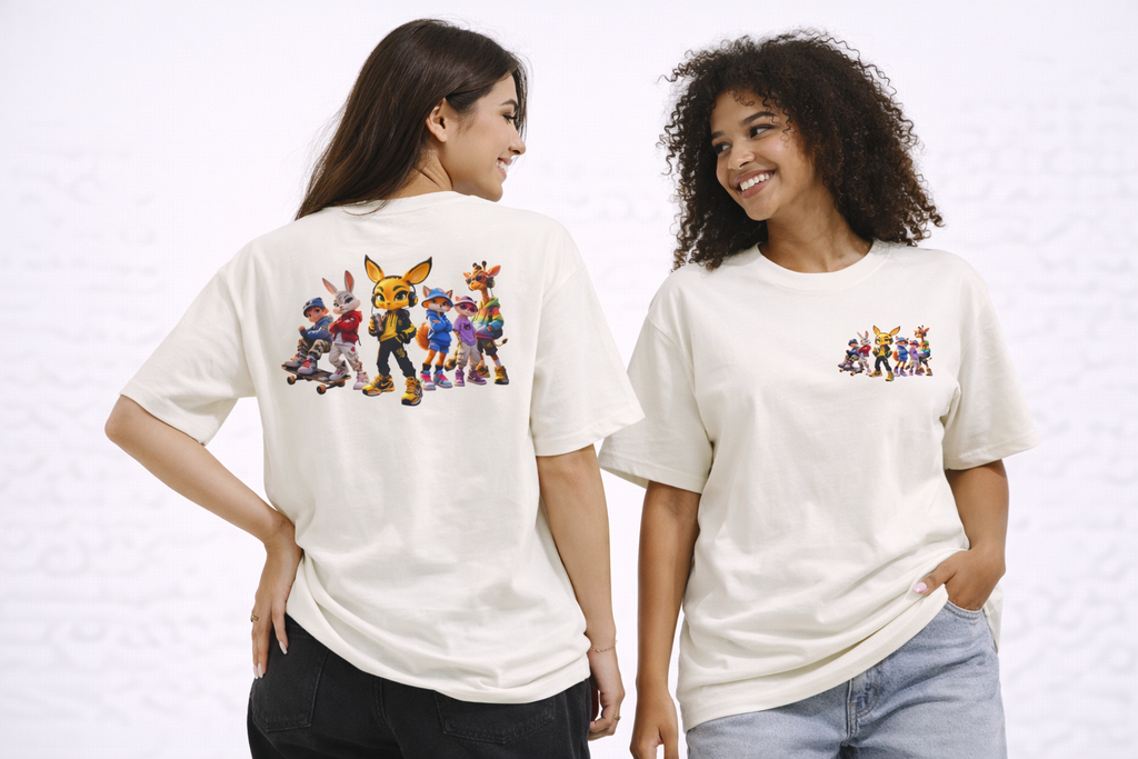 Anthropomorphic Street Crew Tee — Cartoon Fox & Friends Graphic T‑Shirt