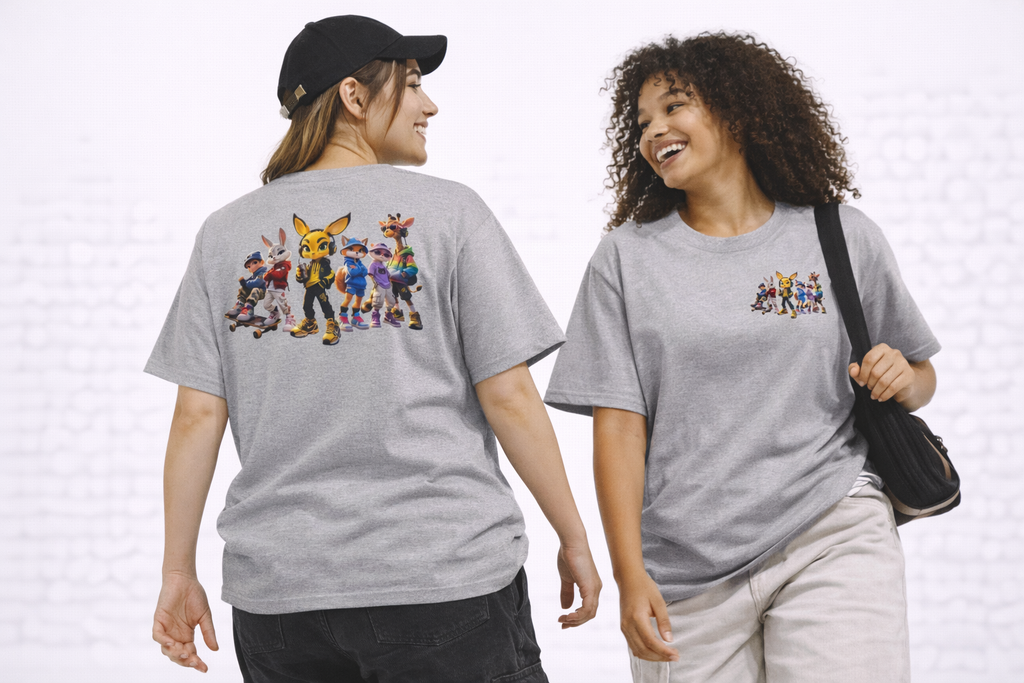 Anthropomorphic Street Crew Tee — Cartoon Fox & Friends Graphic T‑Shirt