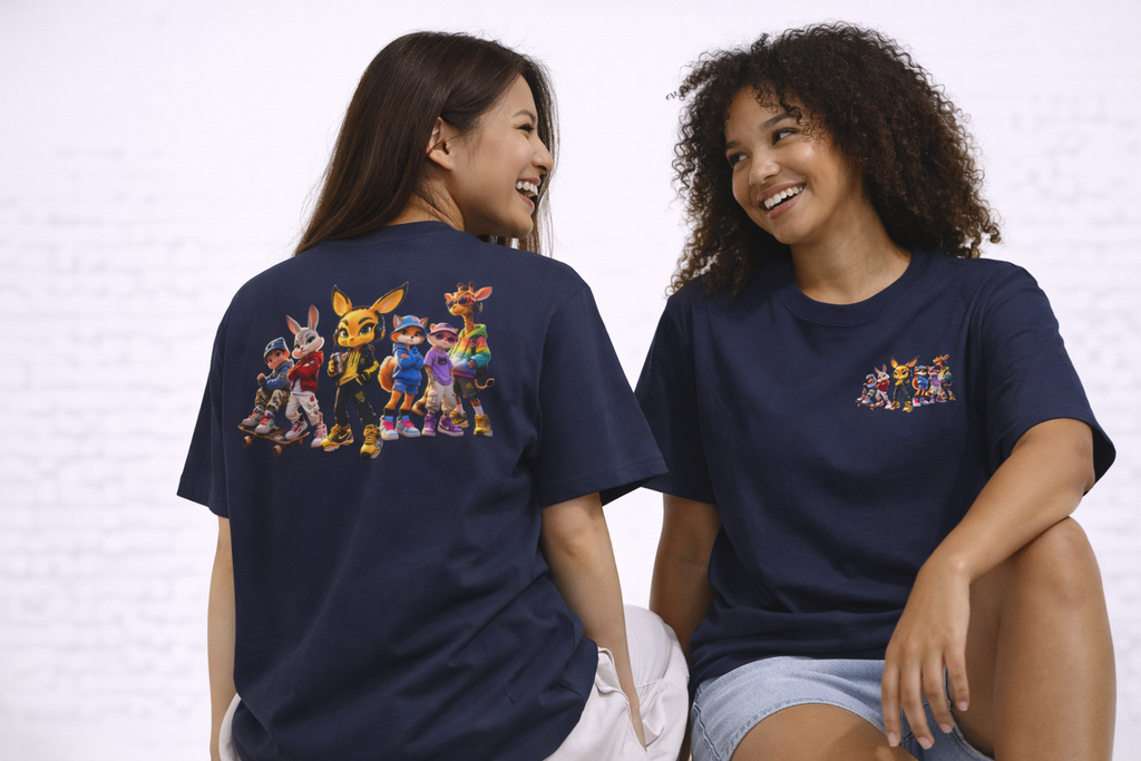 Anthropomorphic Street Crew Tee — Cartoon Fox & Friends Graphic T‑Shirt