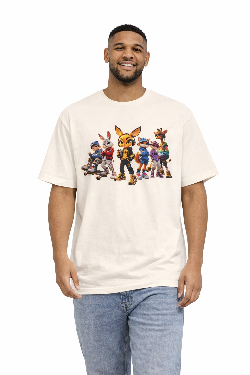 Anthropomorphic Skate Crew Tee — Cartoon Fox & Friends Graphic Shirt
