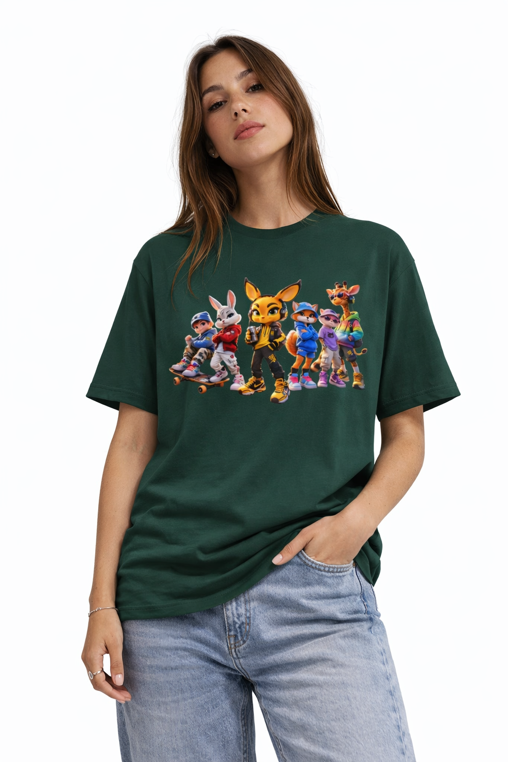 Anthropomorphic Skate Crew Tee — Cartoon Fox & Friends Graphic Shirt