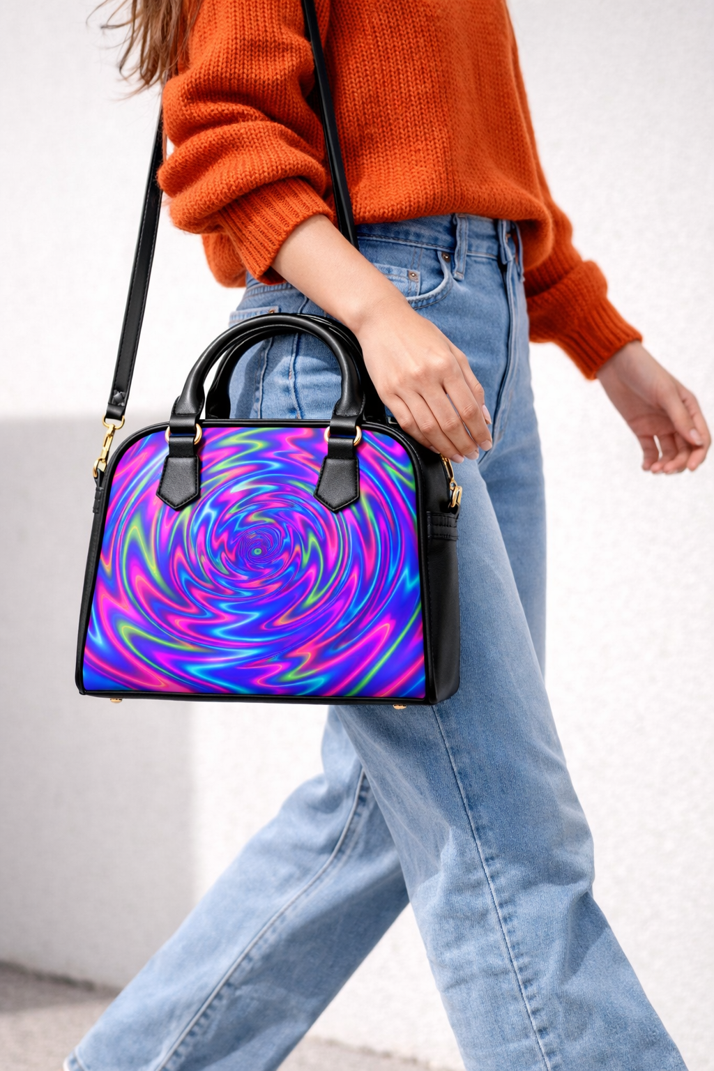 Neon Psychedelic Swirl Handbag | Colorful Statement Shoulder Bag