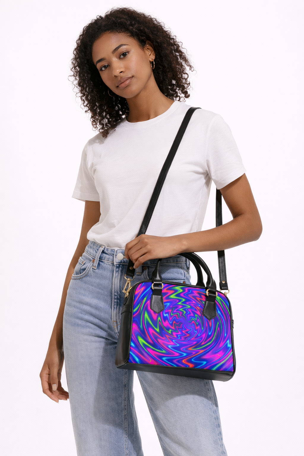 Neon Psychedelic Swirl Handbag | Colorful Statement Shoulder Bag