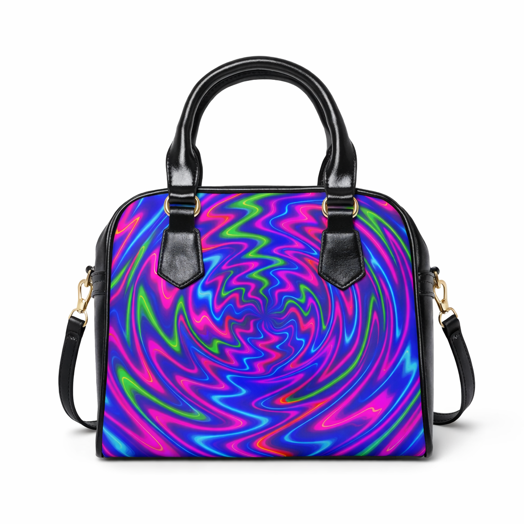Neon Psychedelic Swirl Handbag | Colorful Statement Shoulder Bag