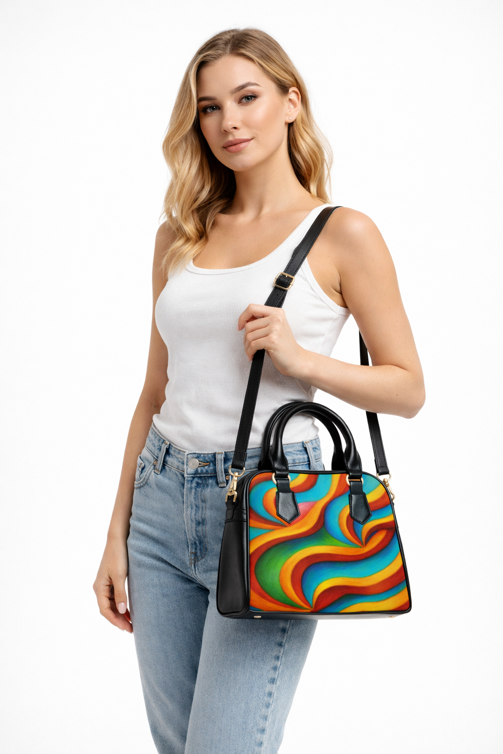 Retro Rainbow Swirl Handbag | Colorful Vintage Style Shoulder Bag
