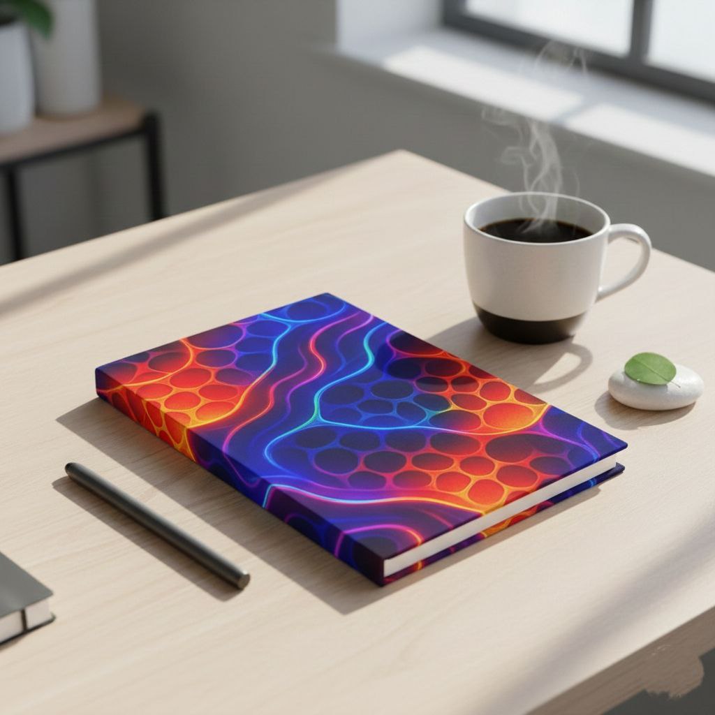 Neon Wave Abstract Notebook | Colorful Aesthetic Journal Hardcover