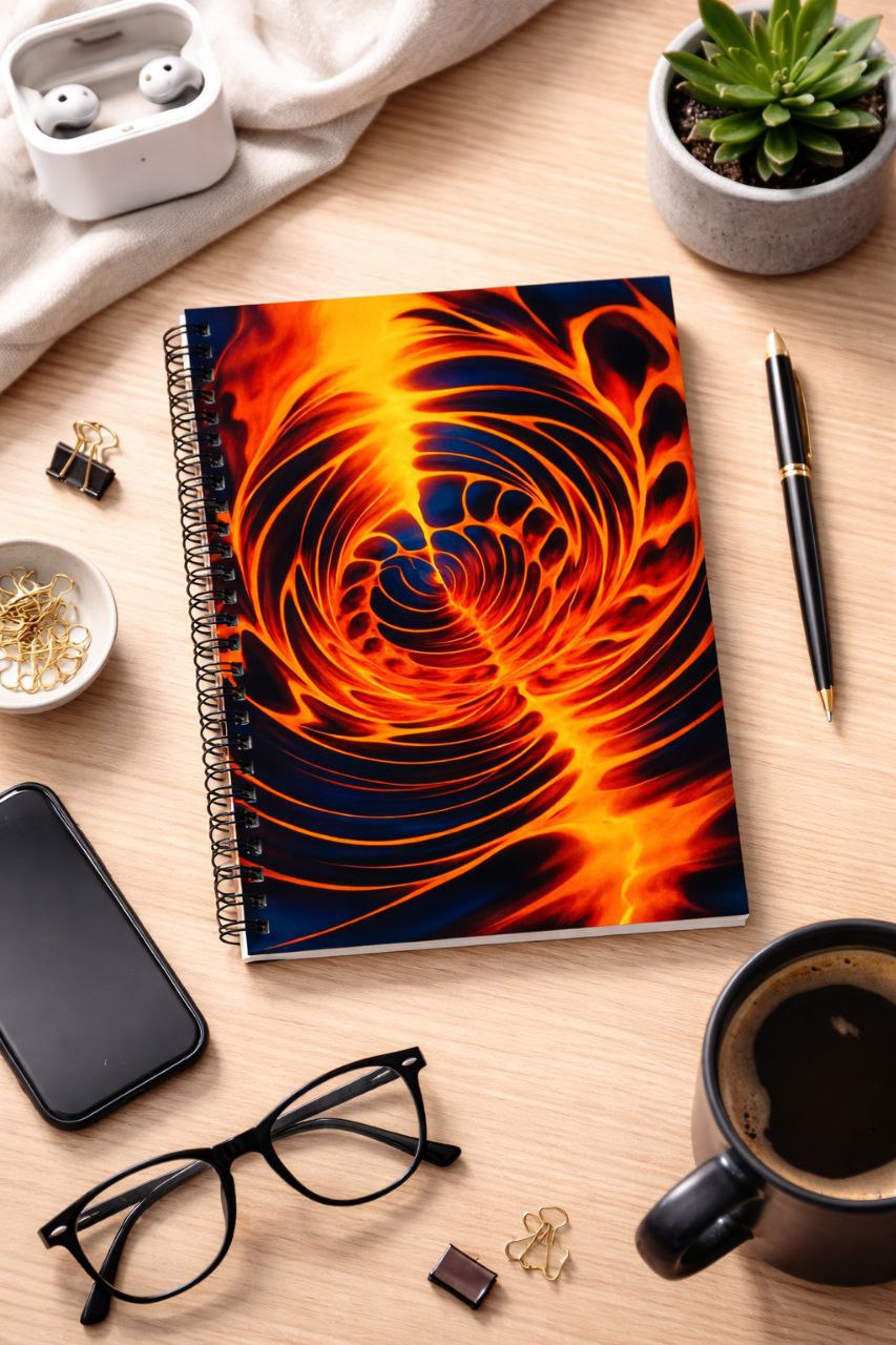 Fiery Spiral Notebook | Flame Abstract Aesthetic Journal