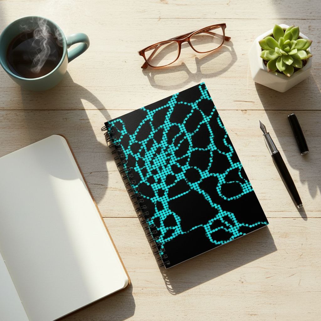 Neon Teal Grid Notebook | Cyber Aesthetic Spiral Journal