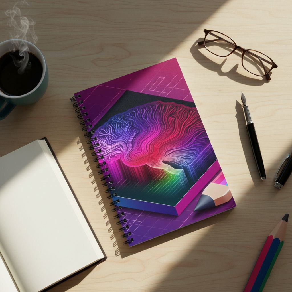 Neon Brain Notebook | AI Abstract Aesthetic Spiral Journal