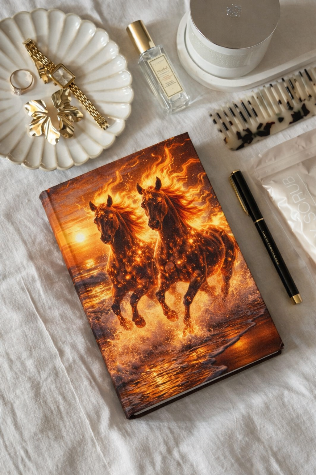 Twin Fire Horses Notebook | Fantasy Flame Journal Hardcover