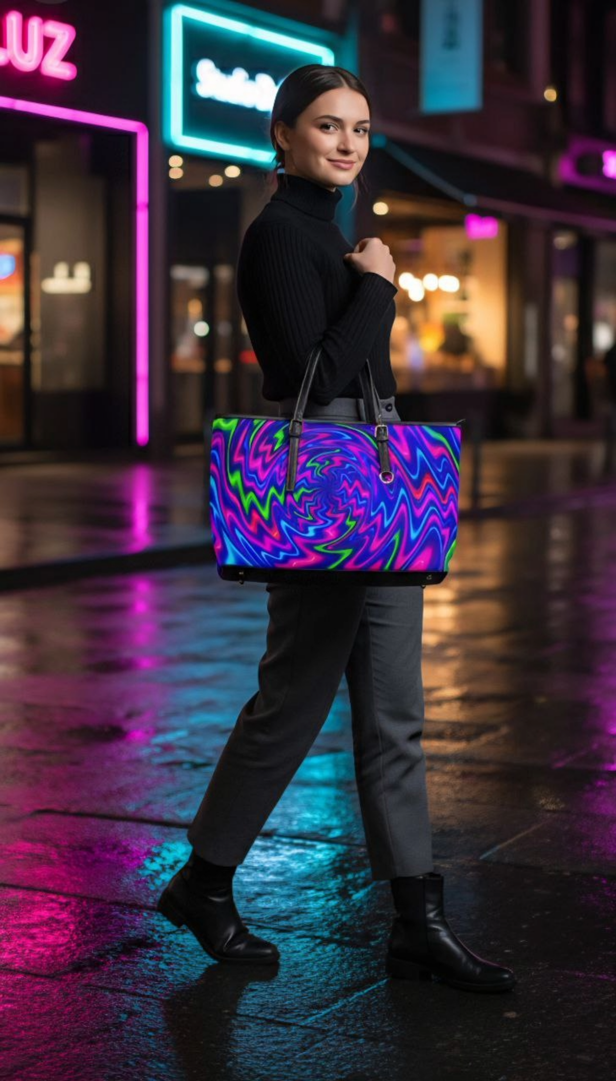 Neon Swirl Tote Bag | Bold Psychedelic Fashion Shopper