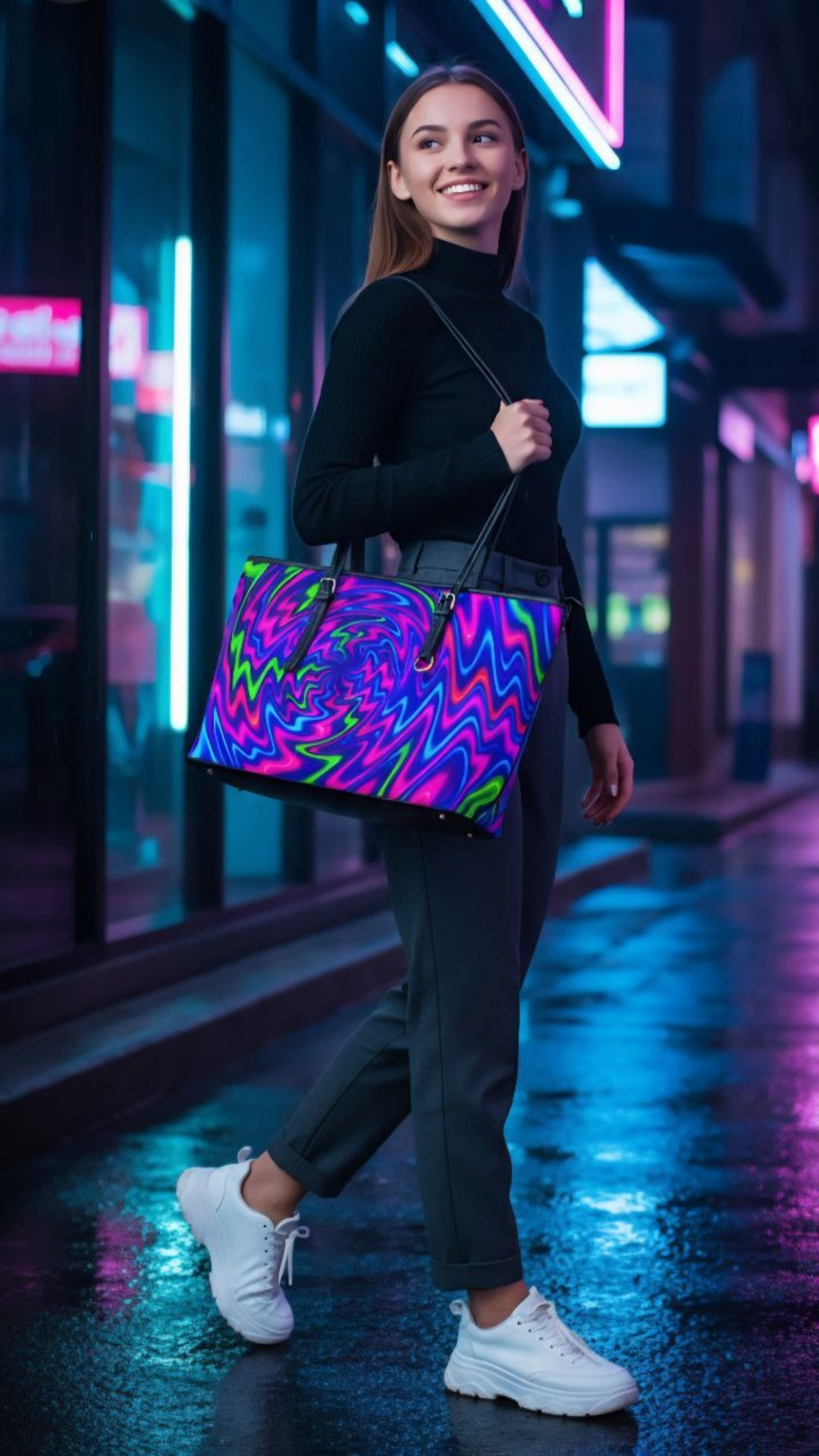 Neon Swirl Tote Bag | Bold Psychedelic Fashion Shopper