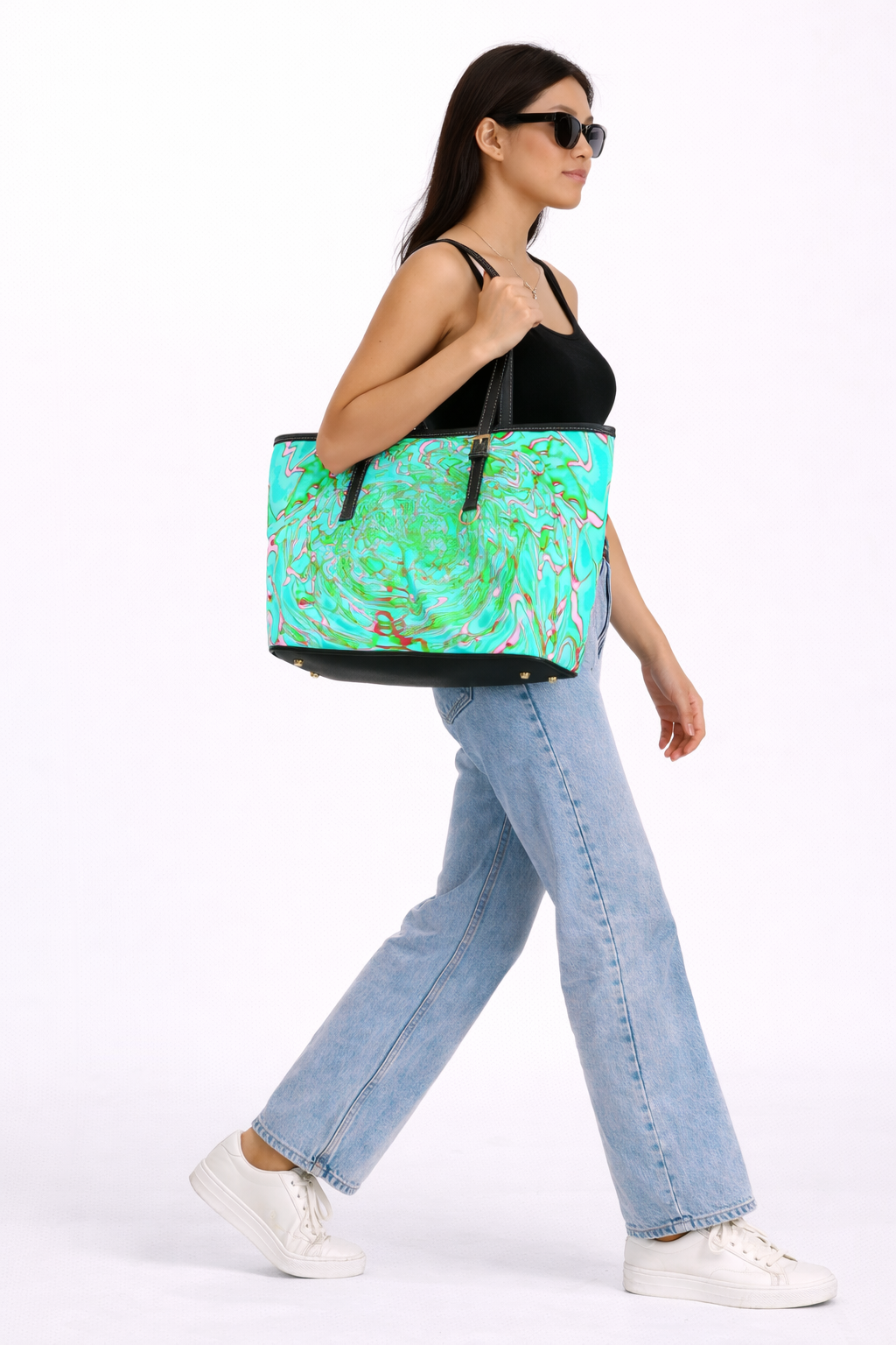 Mint Swirl Tote Bag | Abstract Marble Shoulder Bag