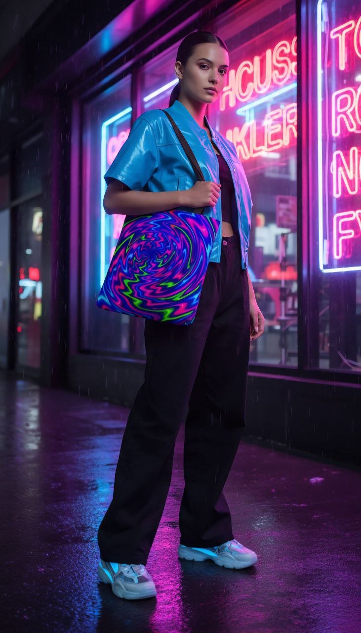 Neon Psychedelic Tote | Colorful Swirl Art Bag