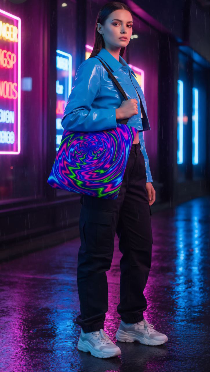Neon Psychedelic Tote | Colorful Swirl Art Bag