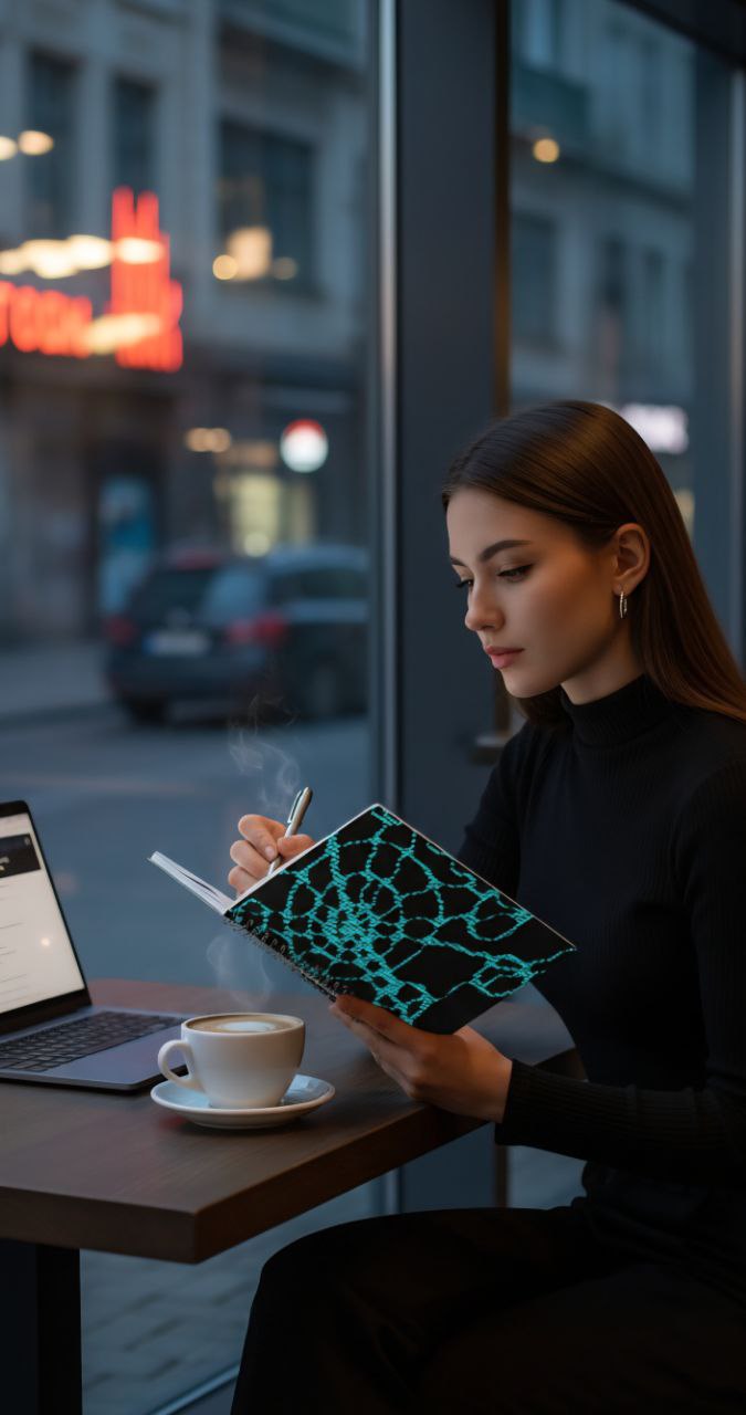 Neon Teal Grid Notebook | Cyber Aesthetic Spiral Journal